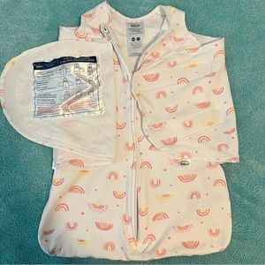 Halo White With Pink & Yellow Rainbows Sleepsack Swaddle Size Newborn 0-3 Mos